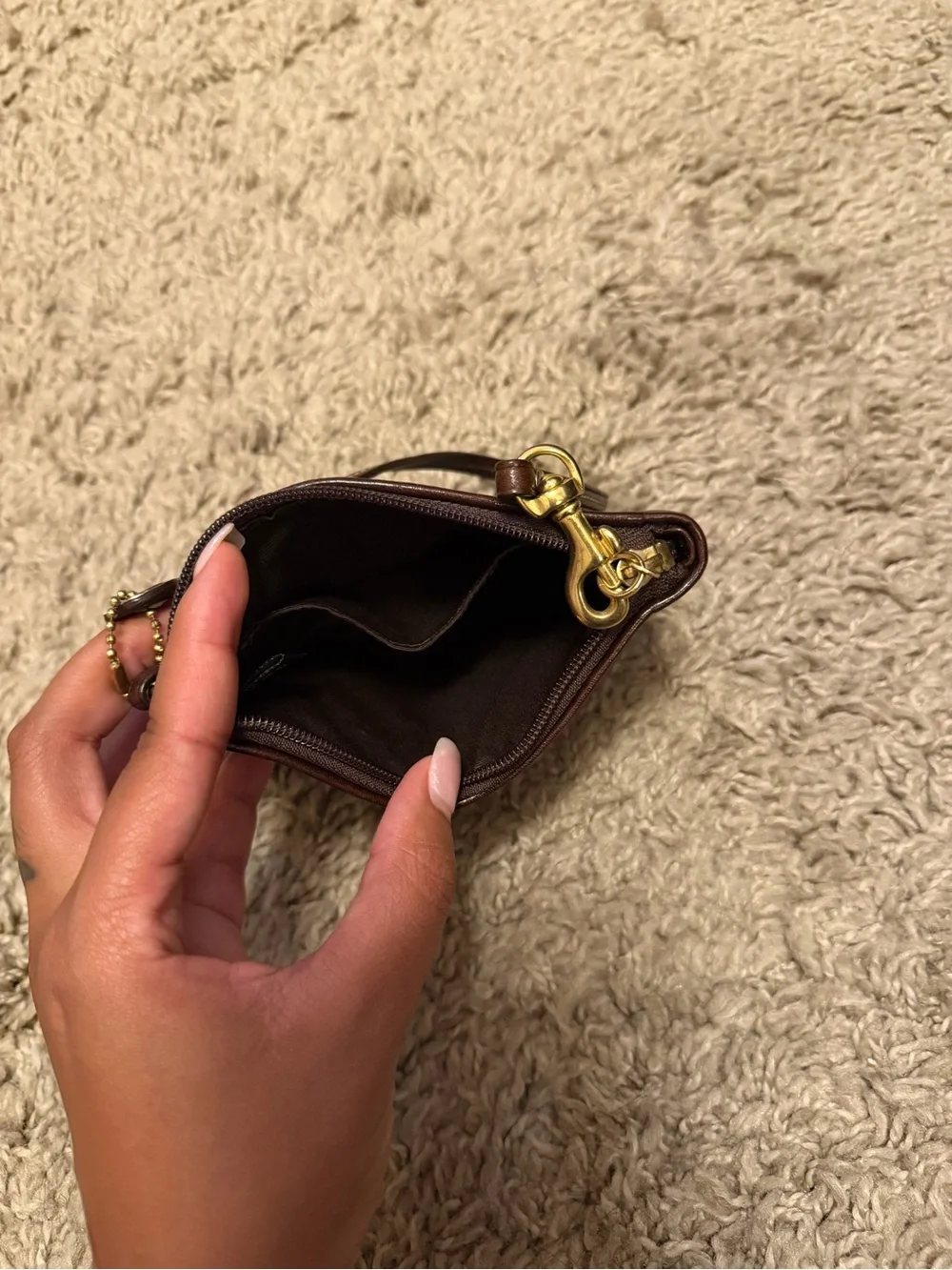 Coach Brown Embossed Signature Leather Wristlet